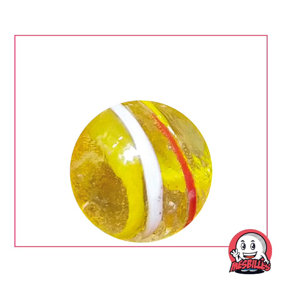Canica Tortilla Amarilla 25 mm, una rodaja de limón para tu colección de canicas, con rayas amarillas predominantes