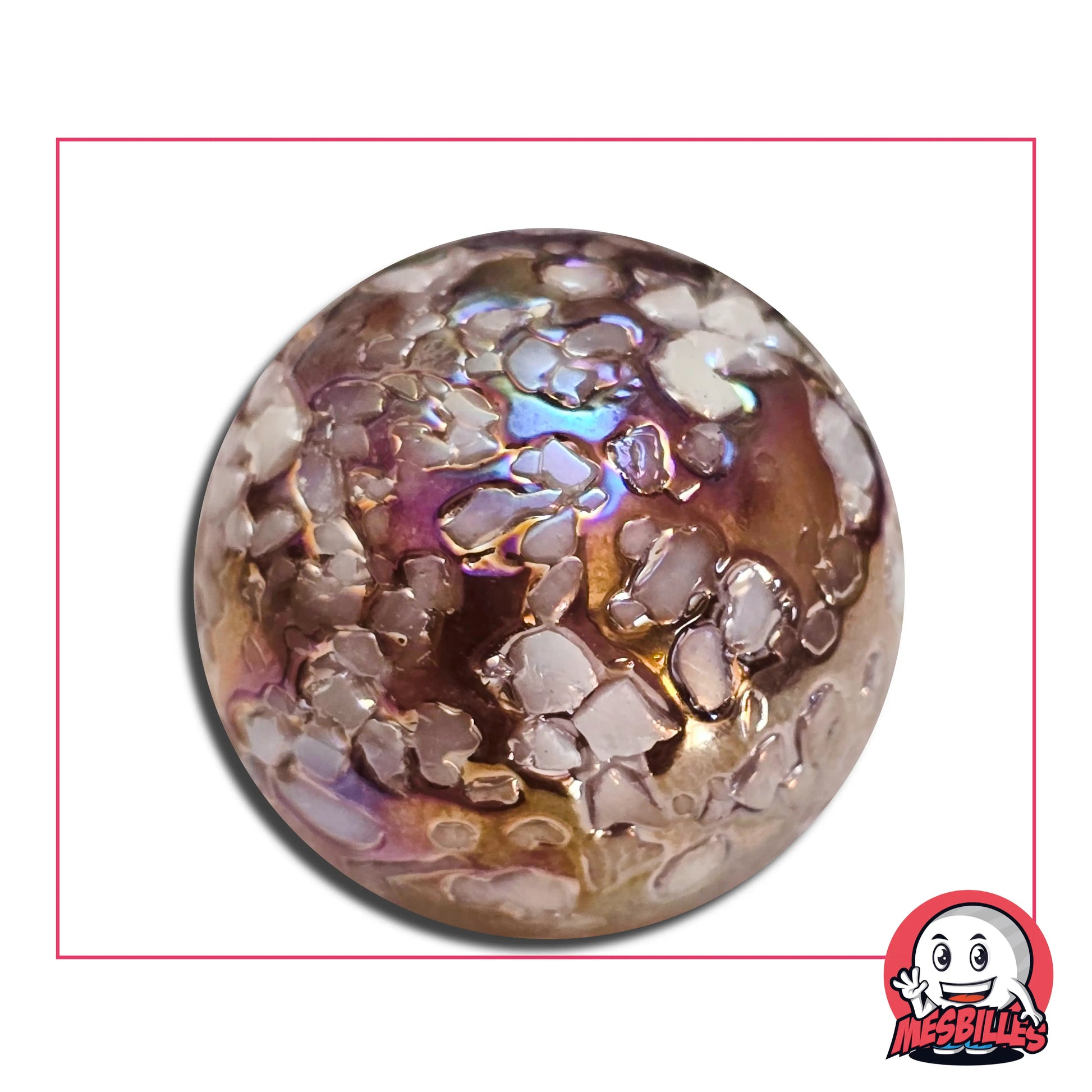 Bille Pépite YSES 42 mm – grande bille décorative irisée avec incrustations blanches effet pépites minérales
