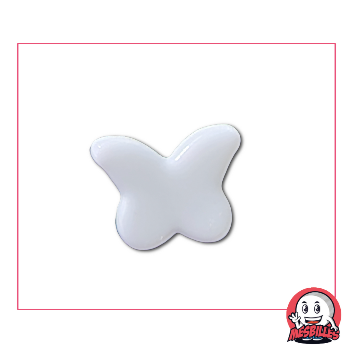 Canica mariposa blanca perla extra plana – vista frontal, aislada sobre fondo neutro