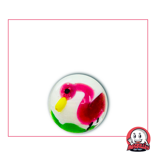 Canica decorativa de 16 mm adornada con un encantador flamenco rosa, ideal para manualidades y decoraciones.