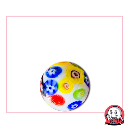 Canica Artística Flor Blanca 16 mm con motivos florales multicolores