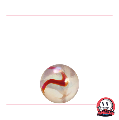 Canica Limonada 14 mm, una canica translúcida rosa anaranjada atravesada por ámbar naranja - MisCanicas