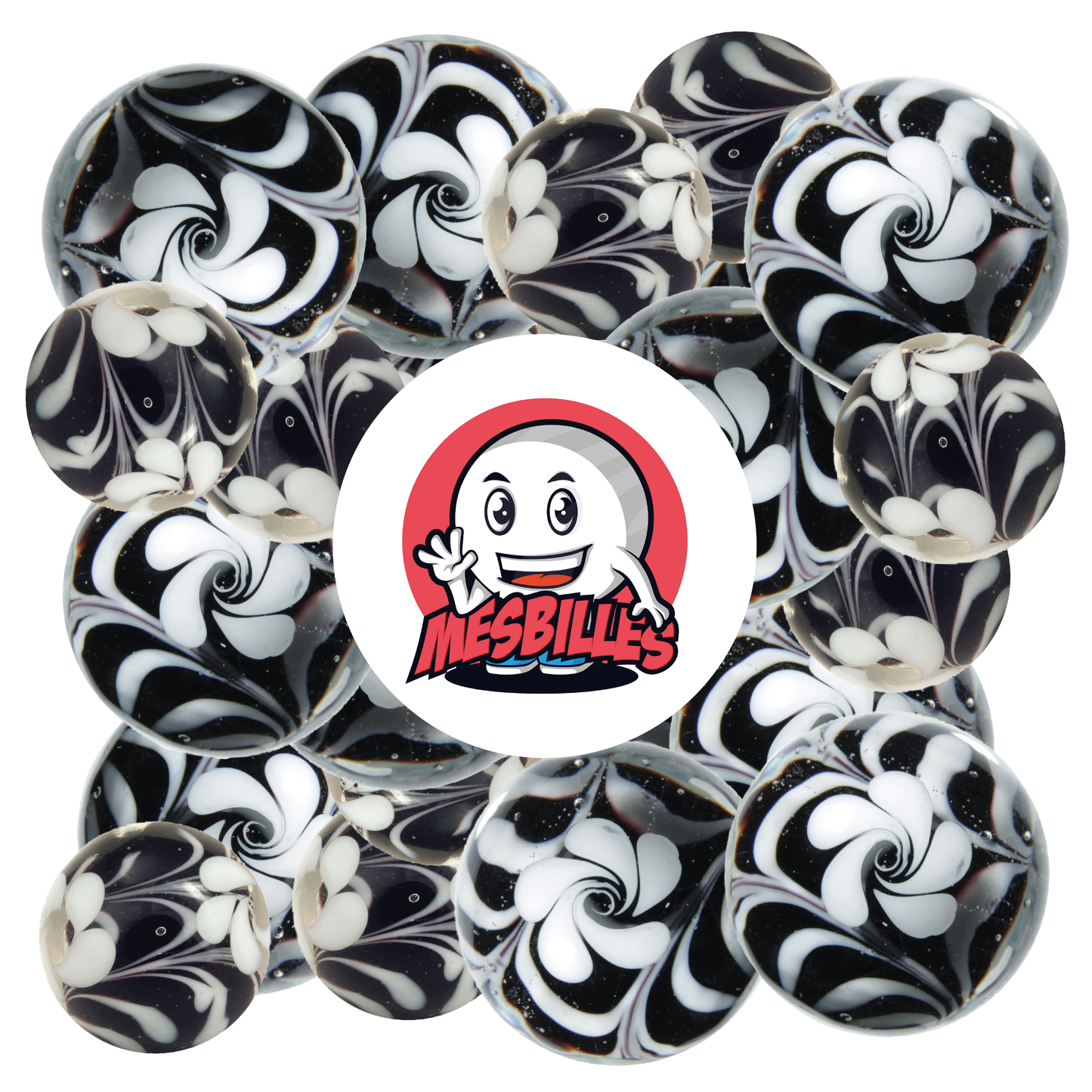 1 Canica Arte Flor Negra 16 mm