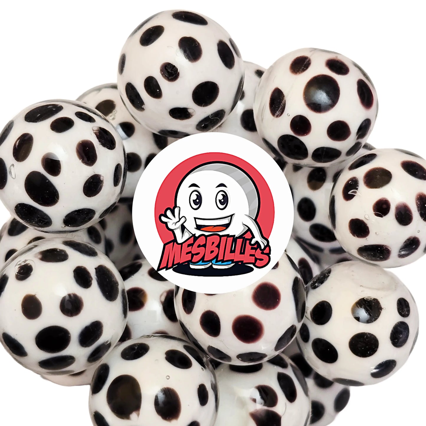 Ensemble de grandes billes art dalmatien noires et blanches – 22 mm