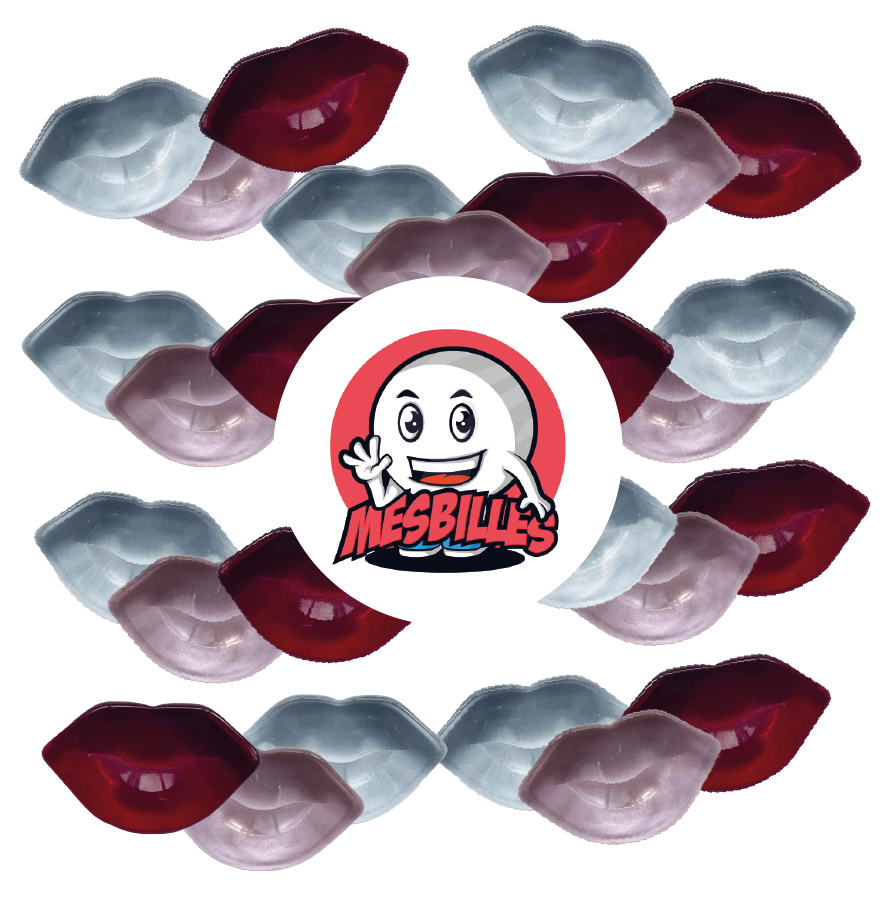 Imagen de la mascota MisCanicas rodeada de canicas Extraplanas Kiss Rojo, el fuego de las canicas Formas en MisCanicas