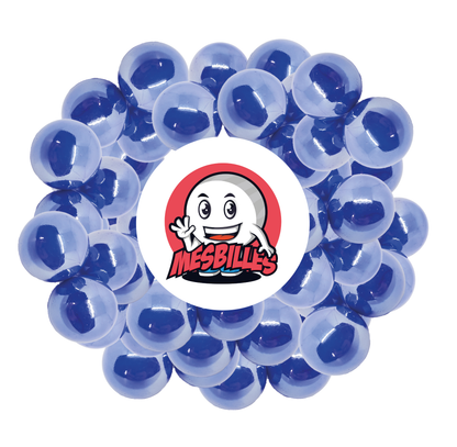 Imagen de la mascota MisCanicas rodeada de Canicas Brillantes 16 mm - Vidrio Opaque y Brillante Azul Perlado - MisCanicas