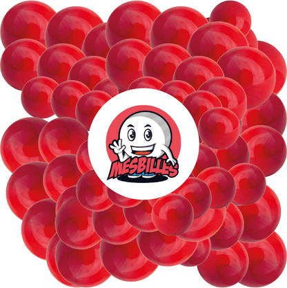 Imagen de la mascota MisCanicas rodeada de canicas Perla Roja de 14 mm Canica redonda de vidrio