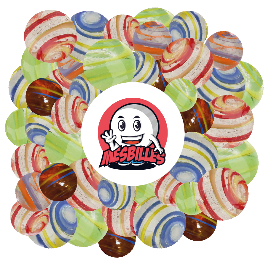 Canicas 25 mm Ciclón Amarillo y Cielo KimPlay de vidrio Translúcido y canicas Multicolores alrededor de la mascota MisCanicas