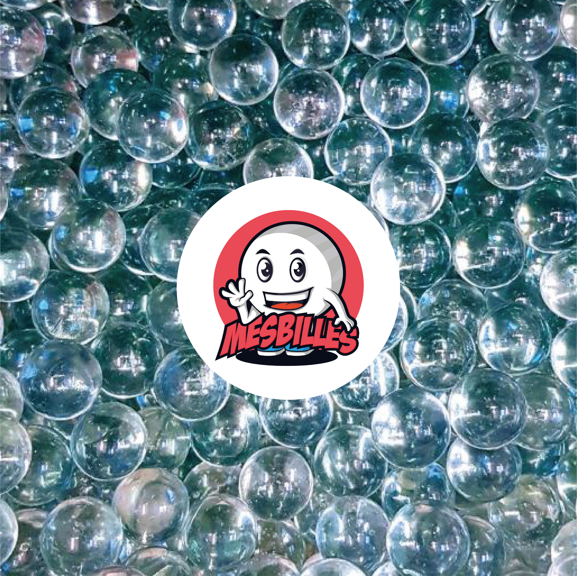 Imagen de la mascota MisCanicas rodeada de canicas Lupa de cristal translúcido color cristal - 22 mm - MisCanicas