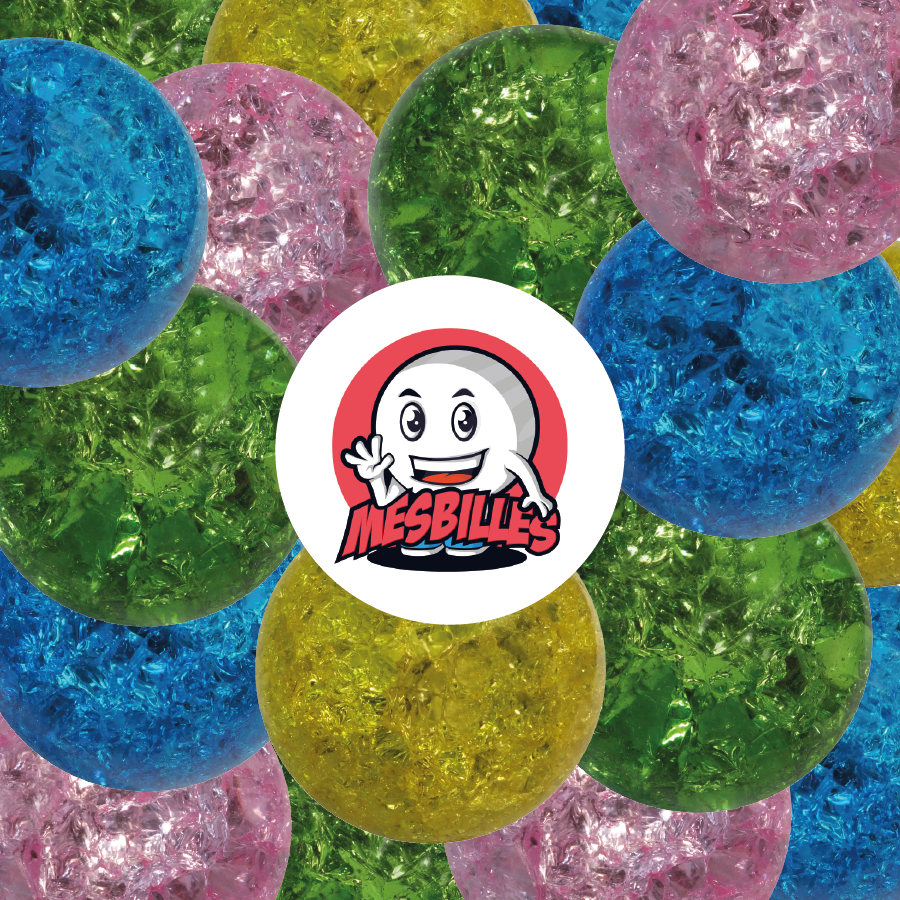 Canica artística krakel, canicas de 50 mm en 4 colores: rosa, amarillo, azul y verde