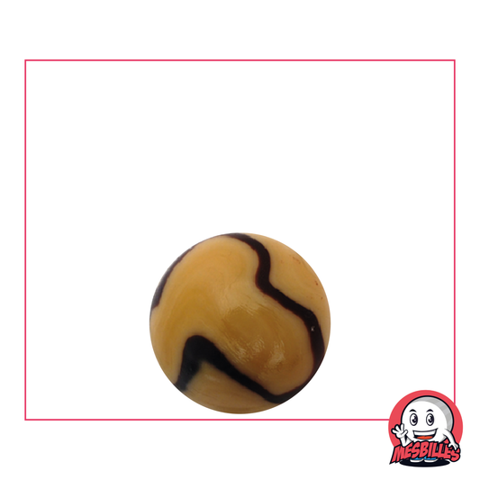 1 Canica Caramelo 16 mm, canica de vidrio opaco de color beige con ondas marrones en su superficie
