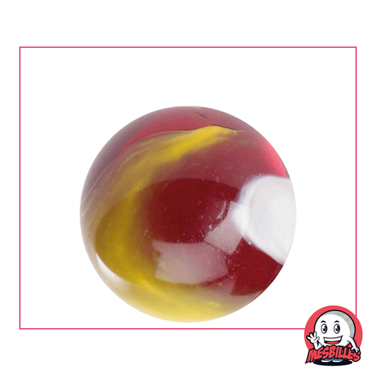 Canica Payaso de 35 mm para coleccionistas, canica roja vibrante con rayas blancas y amarillas