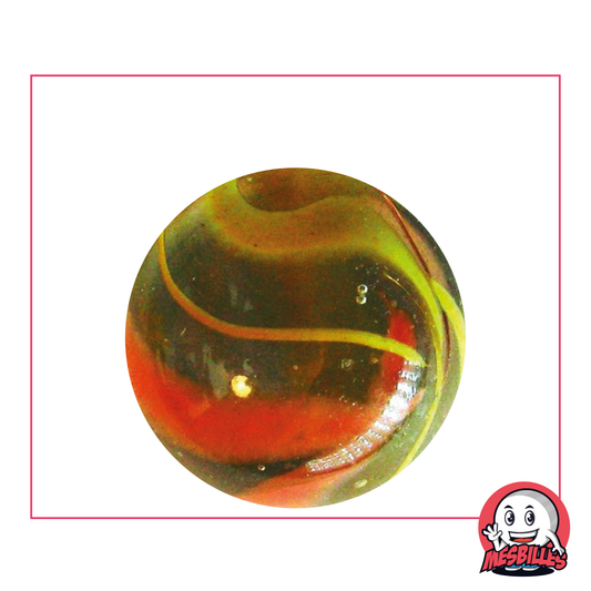 Canica Cóndor de vidrio color cristal de 35 mm decorada con bandas de pintura naranja, ideal para decoración