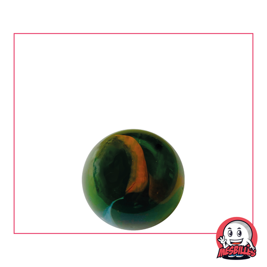 1 Canica Cocodrilo de 16 mm, canica de cristal translúcido de color verde con blanco y naranja opaco