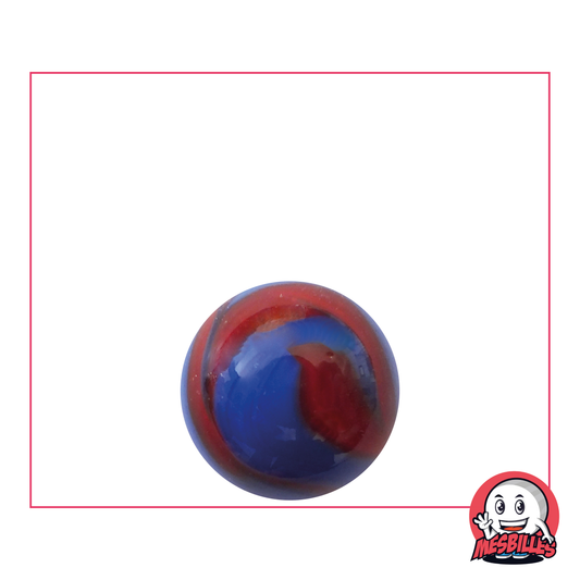 Canica Dino de 16 mm, canica de vidrio redonda azul opaca con ondas de color rojo en la superficie