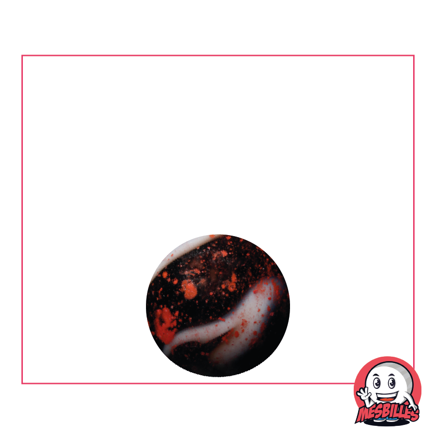 Canica Drácula de 14 mm de vidrio opaco blanco con manchas rojas y negras - MisCanicas