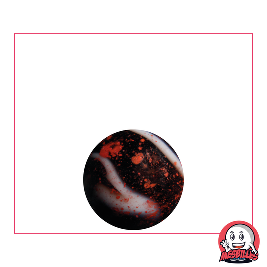 Canica Drácula de 16 mm en vidrio opaco blanco con manchas rojas y negras - MisCanicas