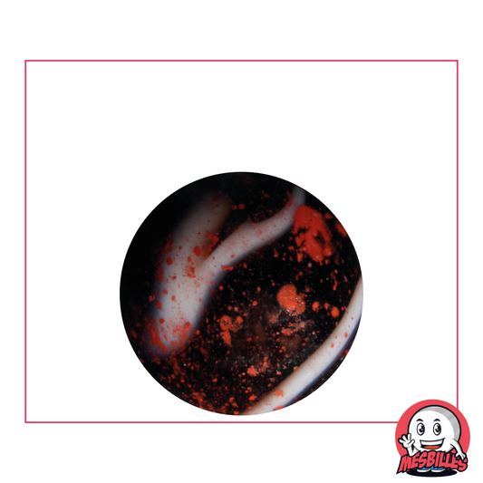Canica Drácula de 25 mm en vidrio opaco blanco con manchas rojas y negras - MisCanicas