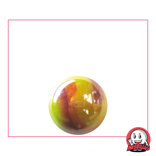 1 Canica Dragón 16 mm de vidrio Amarillo opaco con reflejos nacarados y espirales rojas