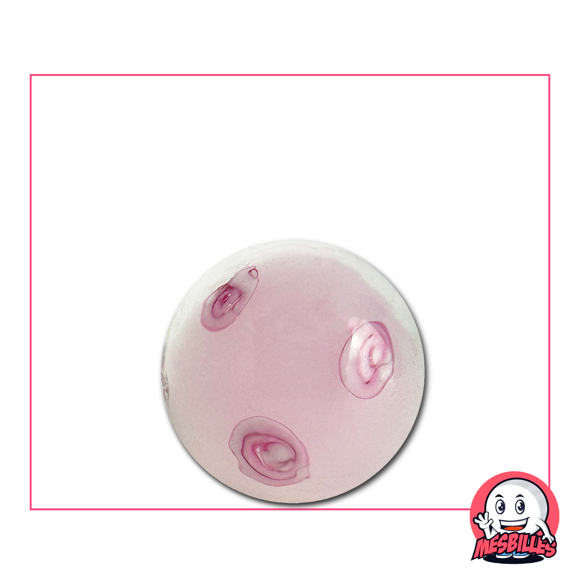 Canica artesanal de 22 mm con fondo rosa suave decorada con motivos florales que recuerdan los delicados pétalos de los cerezos en flor.