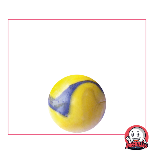 1 Canica Gauguin 16 mm de vidrio opaco de color amarillo y decorada con arabescos azules