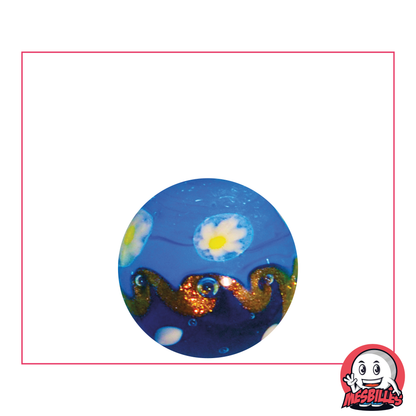 Canica Art Hokusai de 22 mm, canica especial hecha a mano, representación de una ola azul y purpurina