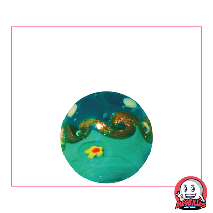 Canica Art Hokusai Verde, canica de artista hecha a mano, representación de una ola con purpurina dorada