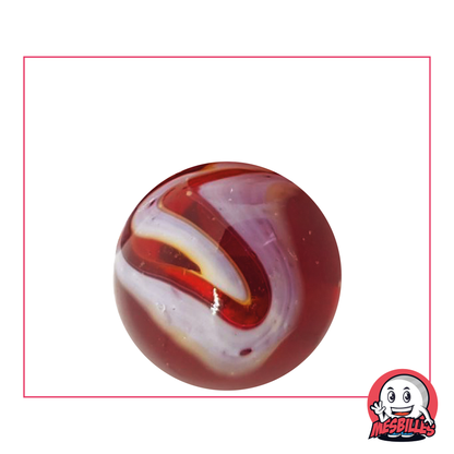 Canica Iguana 25 mm rojo oscuro con onda blanca que da una dimensión artística a los juegos de canicas