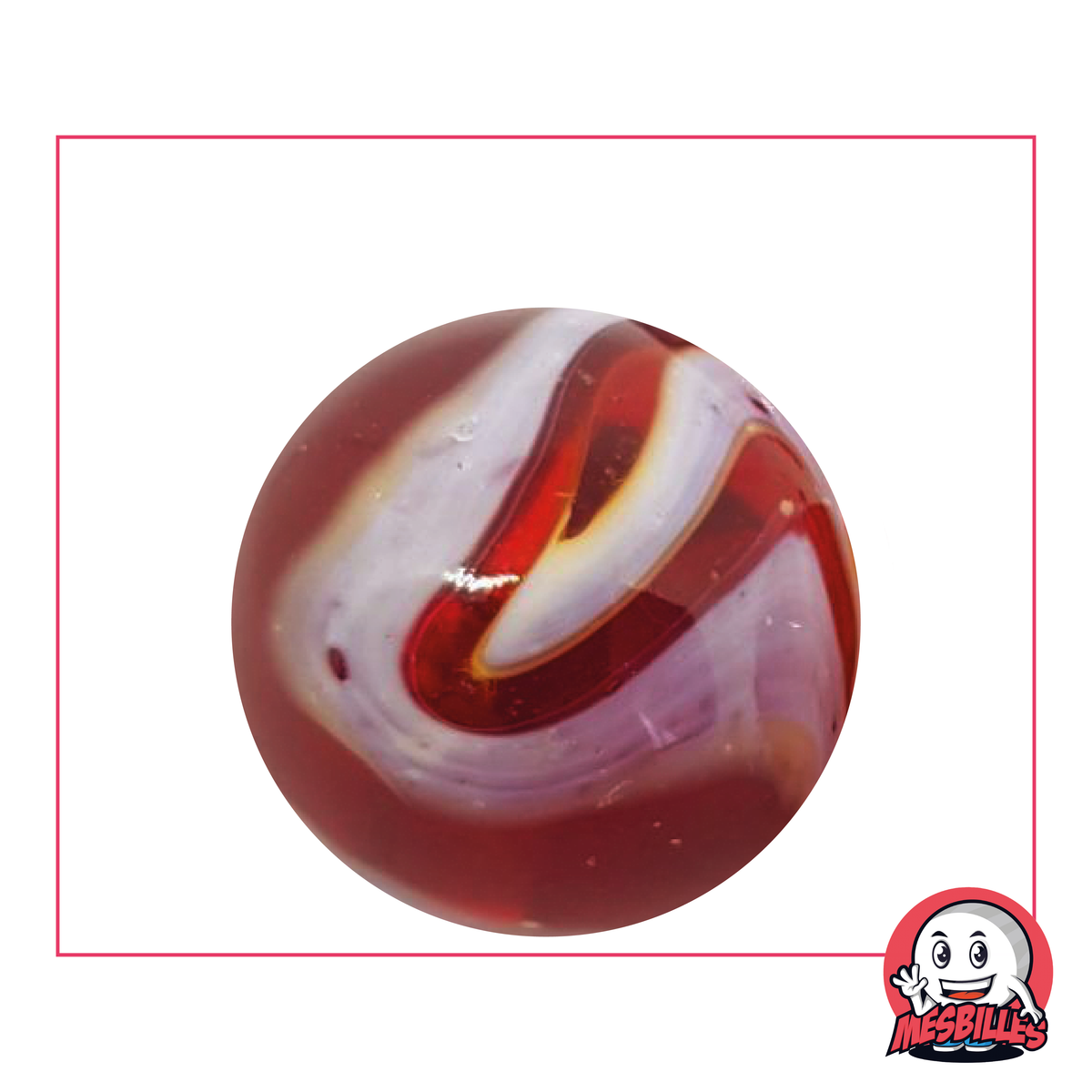 Canica Iguana de 35 mm: rojo transparente y ribetes blancos en la superficie, para los amantes de las canicas