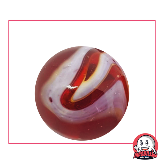 Canica Iguana de 35 mm: rojo transparente y ribetes blancos en la superficie, para los amantes de las canicas