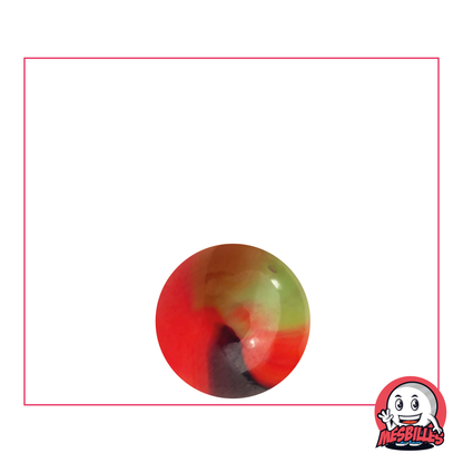 Canica Lautrec de 14 mm de vidrio naranja con rayas verdes y marrones