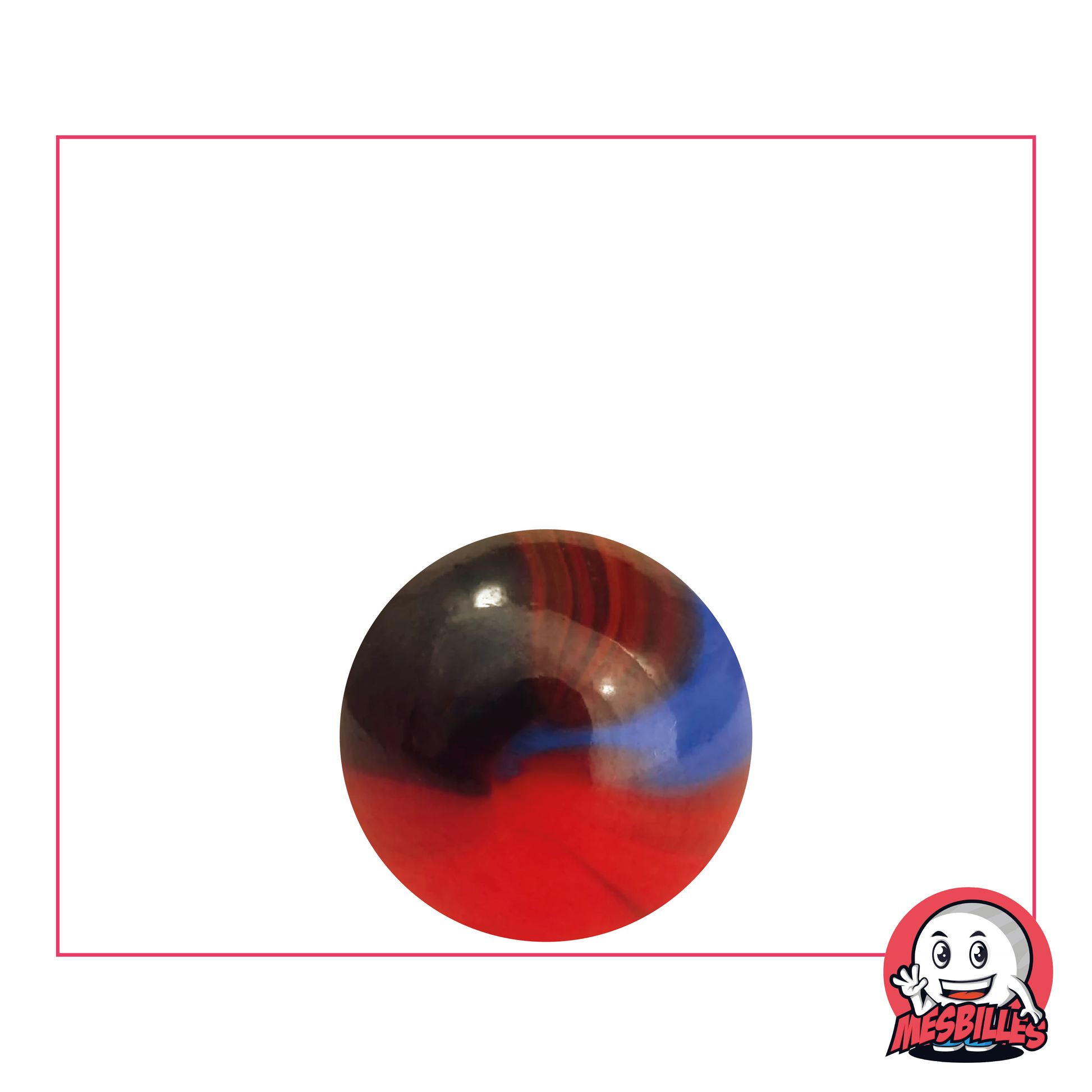 Canica Lautrec de 16 mm, canica de vidrio redonda naranja opaca con trazas negras y azules en la superficie