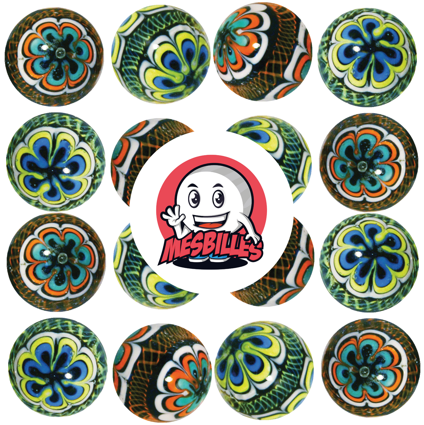 1 Canica Mandala Verde 16 mm