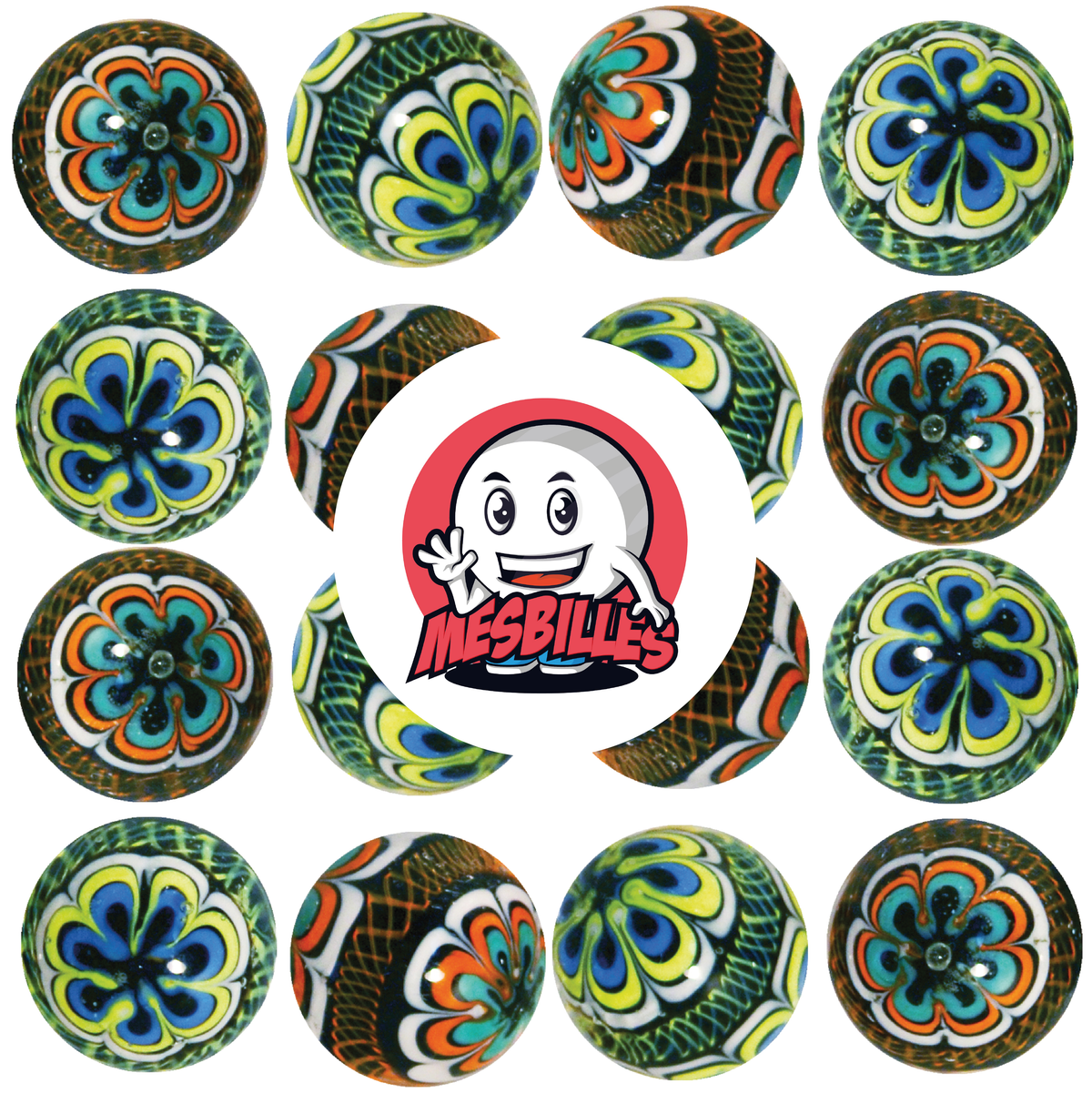1 Canica Mandala Naranja 16 mm