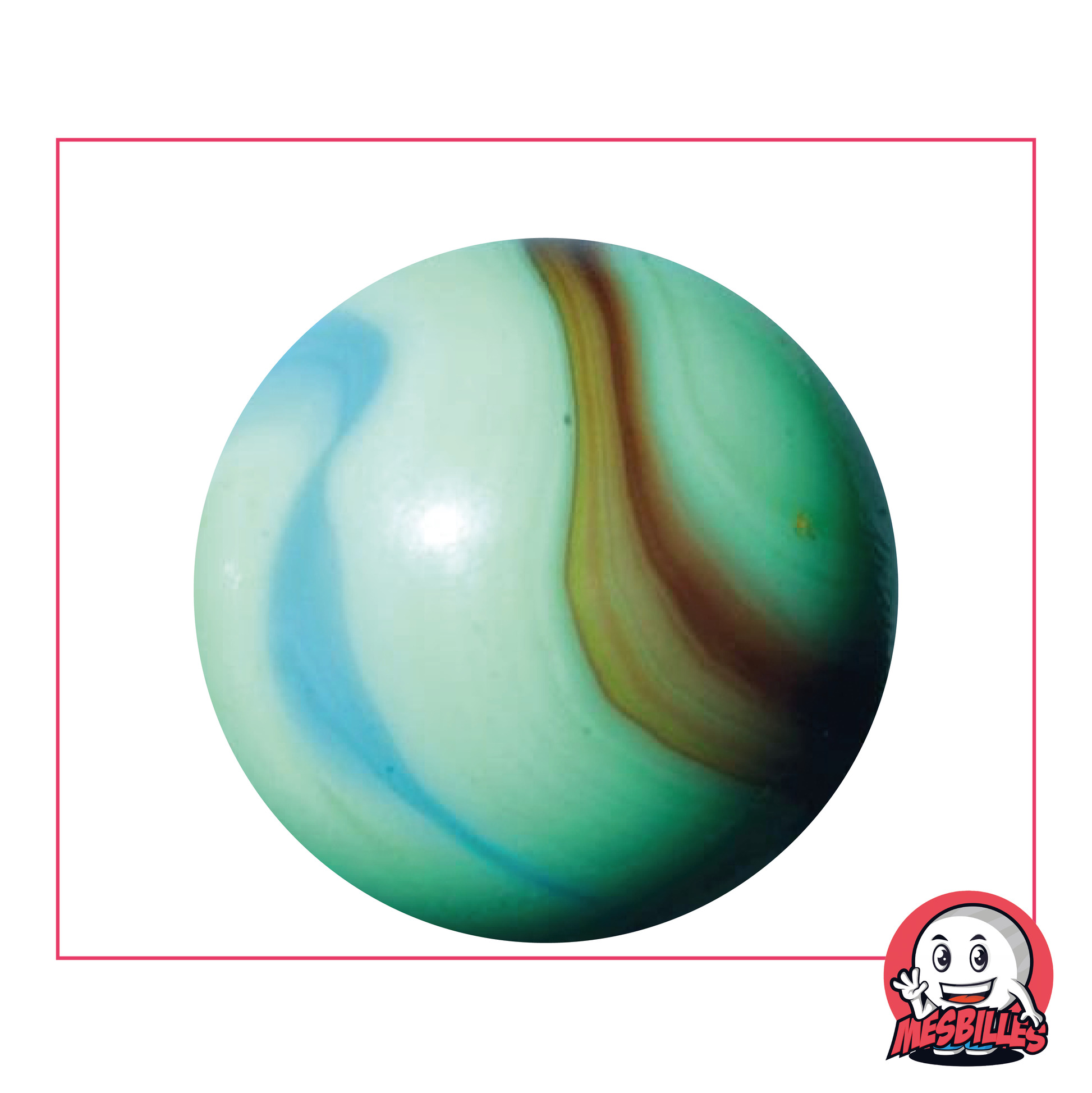 Canica Matisse de 42 mm, canica opaca tipo porcelana verde con rayas marrones, canica tamaño ballena