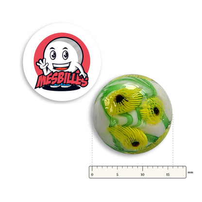 Bille Art Hélianthe 16 mm à côté d'une règle graduée, 16 mm de diamètre