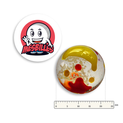 Bille Art Luciole 22 mm à côté d'une règle graduée, 22 mm de diamètre
