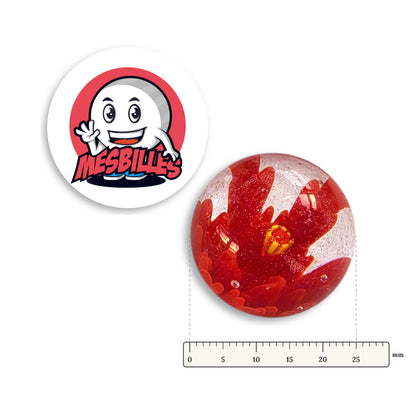 Bille Art Pissenlit Rouge 25 mm verre de Bohême avec règle graduée