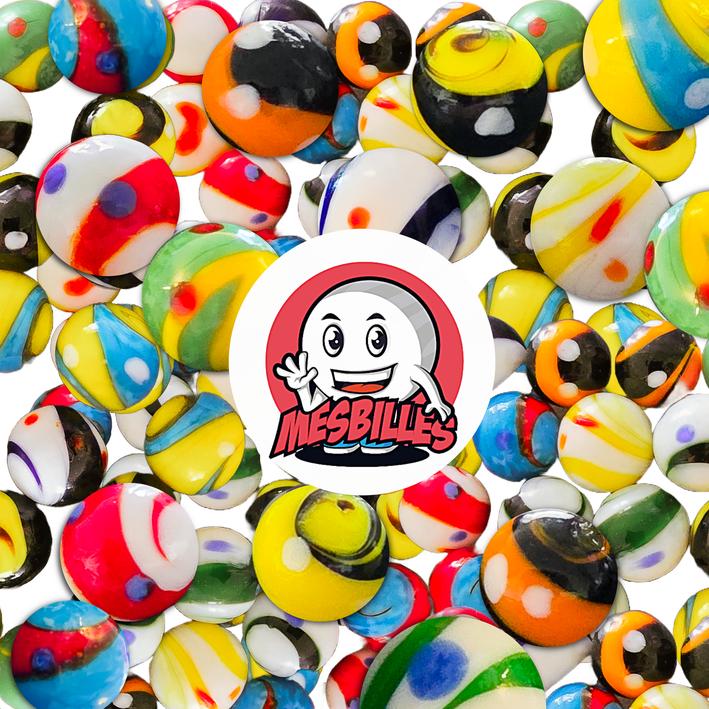 Canica KimPlay Big-Bang Amarilla y Negra 25 mm y Mascota MisCanicas