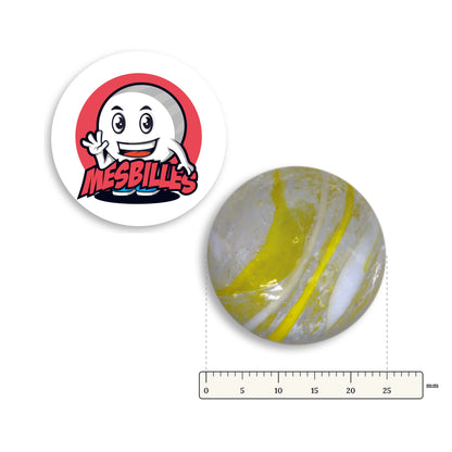 Bille Cyclone Jaune 25 mm Collector à côté d'une règle graduée, 25 mm de diamètre