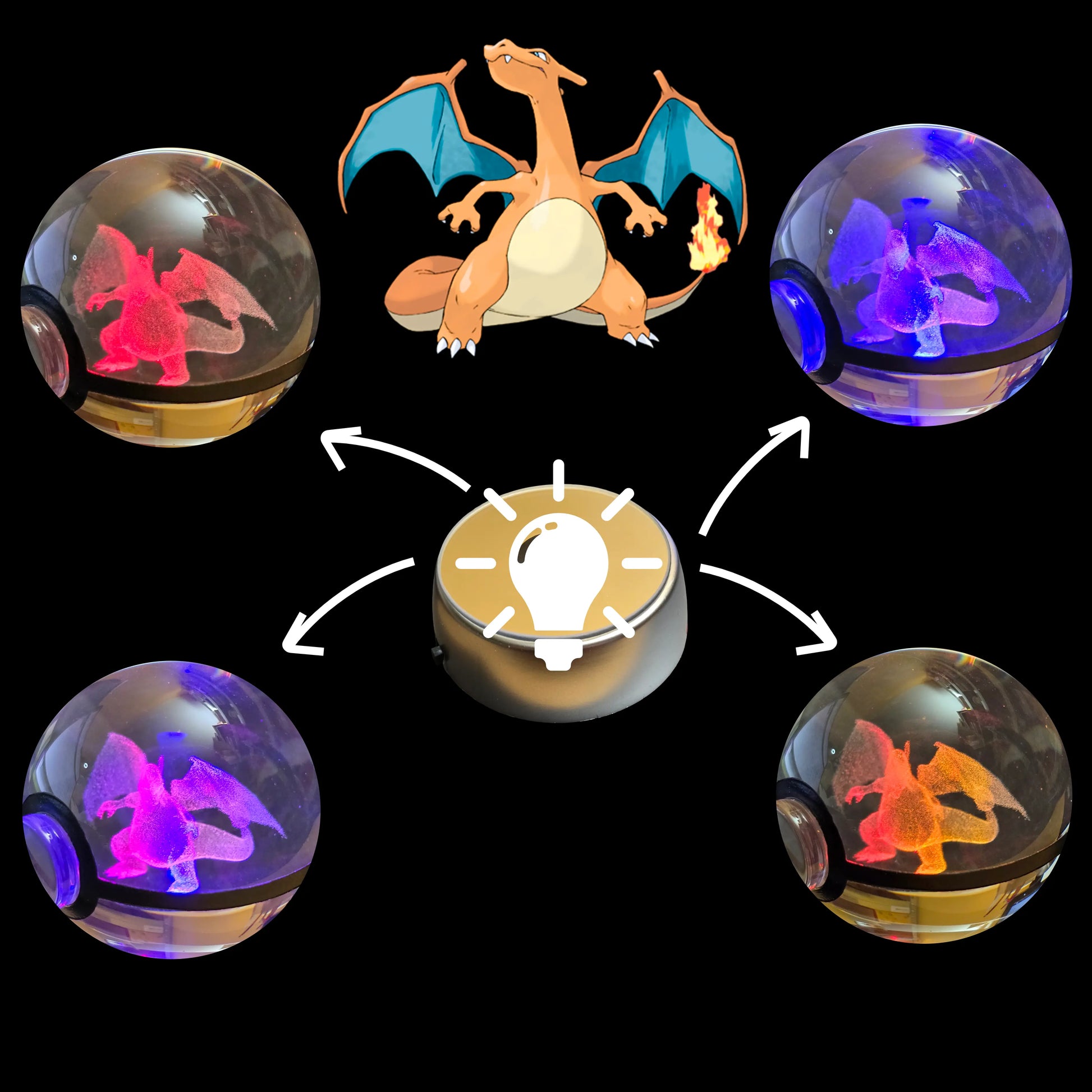 Grande bille transparente avec motif 3D « Dracaufeu » au centre, effet lumineux : pour collection et amoureux des beaux objets
