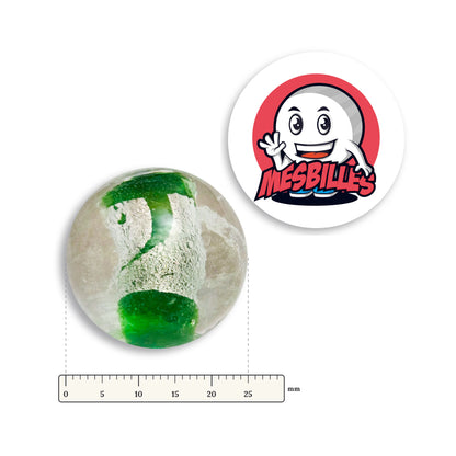 Bille Planète Vert 25 mm Collector à côté d'une règle graduée, 25 mm de diamètre