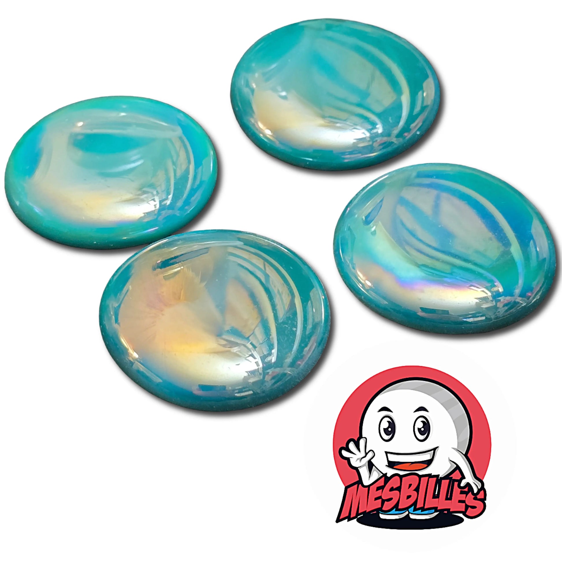 Très Grande Bille Plate en verre&nbsp;Opaque et Brillant de Couleur Bleu-Canard - Pour Jouer, Décorer ou Collectionner, avec MesBilles.