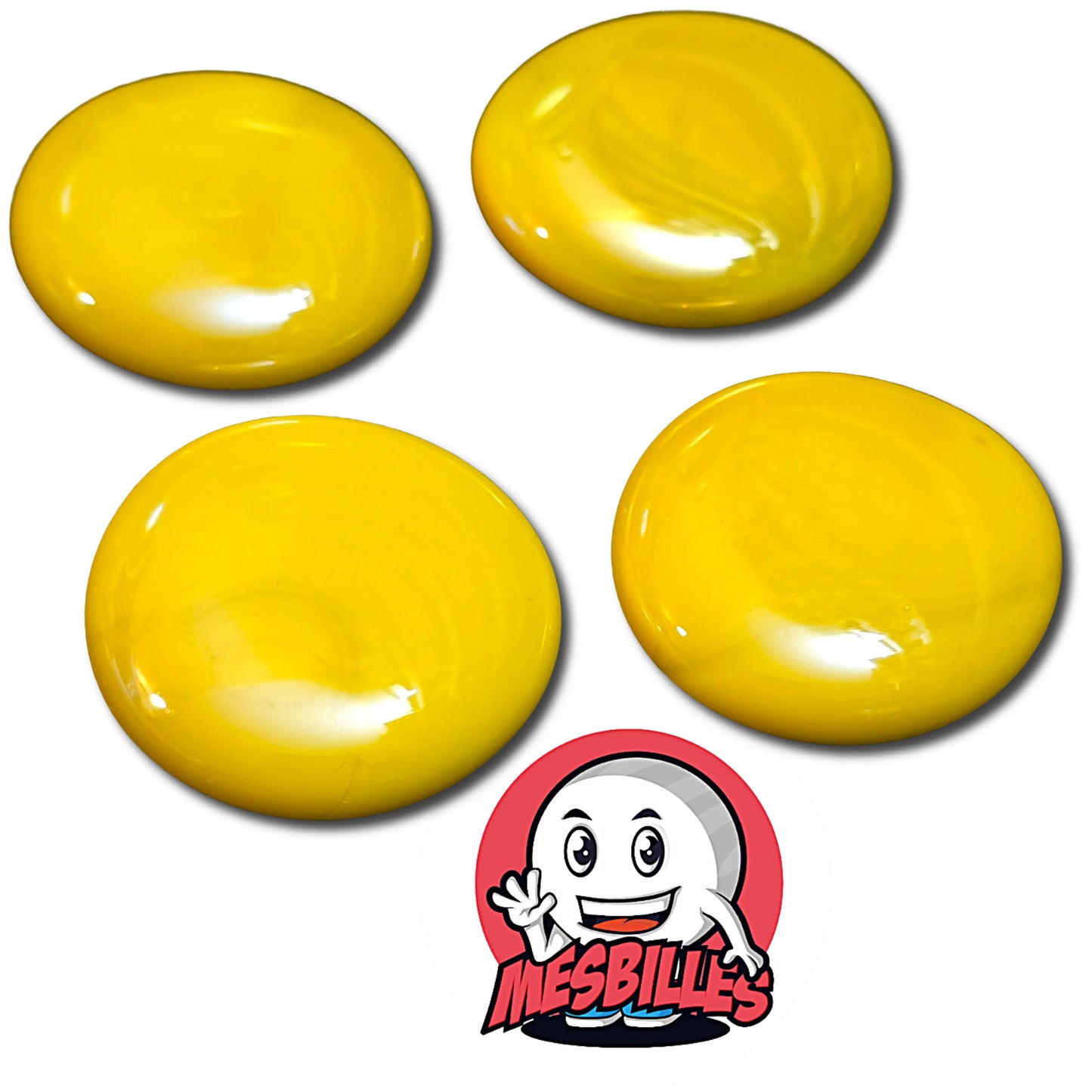 Très Grande Bille Plate en verre Opaque et Brillant de Couleur Jaune - Pour Jouer, Décorer ou Collectionner, avec MesBilles.