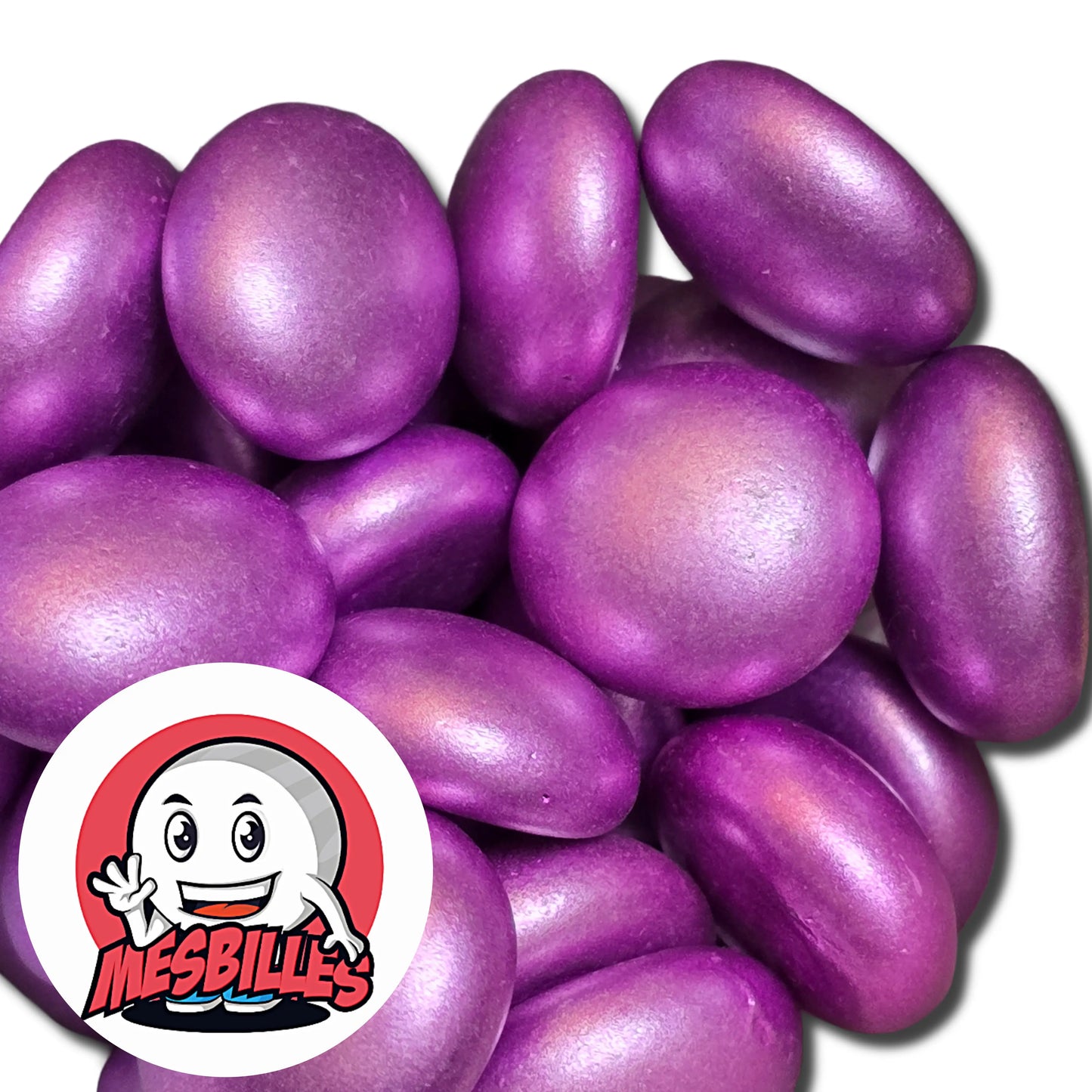 Dans la Grande Famille des Billes Métallisé, il y a la Bille Plate en verre avec un Revêtement Métallisé de Couleur Violet.