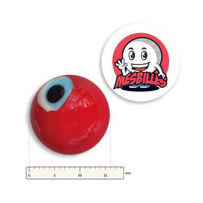 Bille Zombie 16 mm KimPlay Collector à côté d'une règle graduée, 16 mm de diamètre