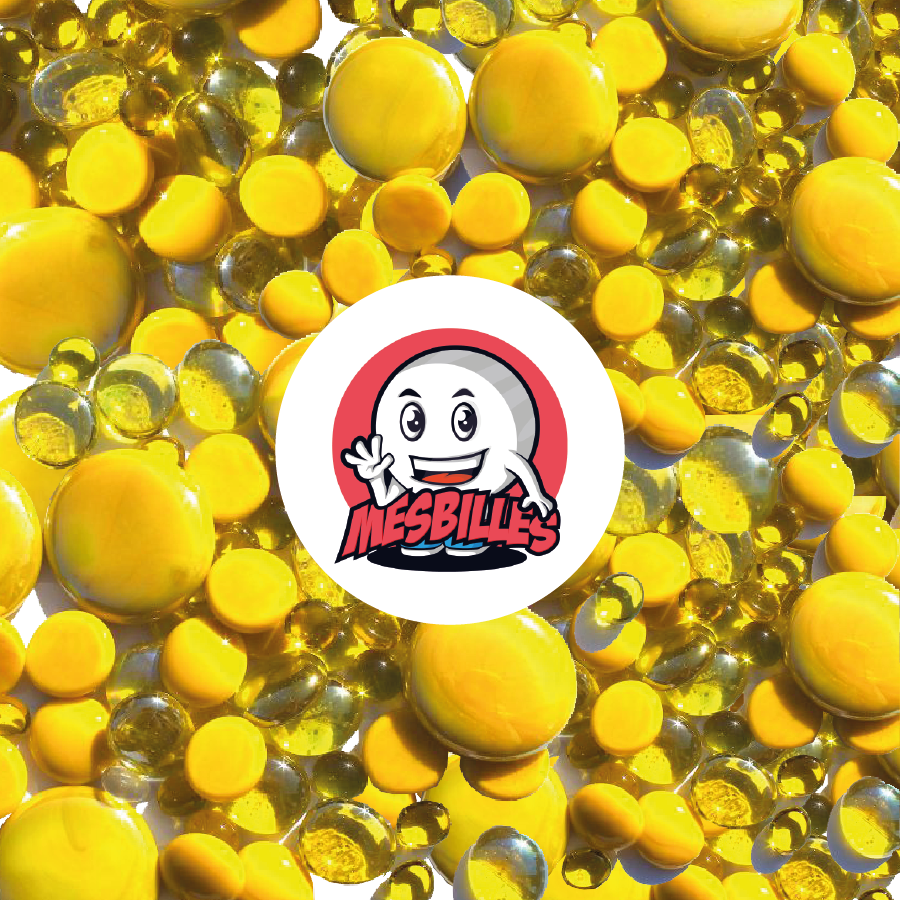 MisCanicas - 250 gr Canicas Planas, mezcla amarilla, 30 mm, 18 mm, 12 mm, opacas y transparentes