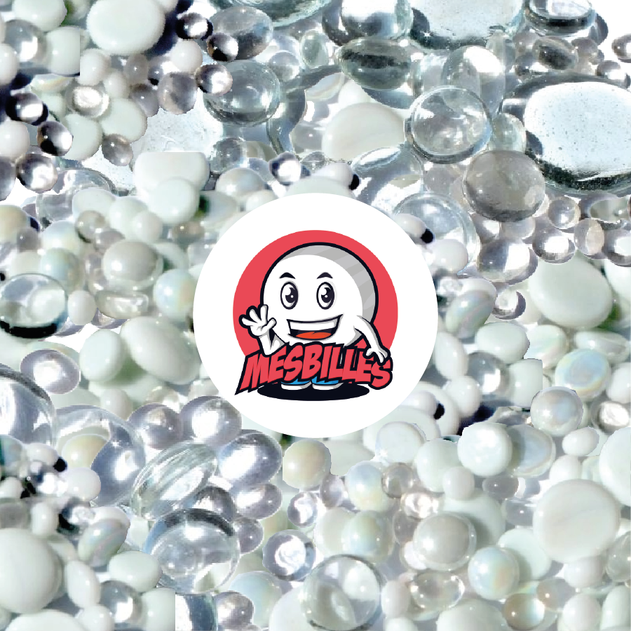 MesBilles Planas, mezcla blanca y cristal, 30 mm, 18 mm, 12 mm, brillantes - 250 g