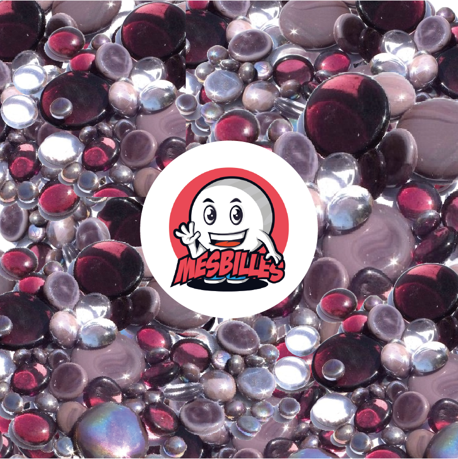 MisCanicas - 250 gr Canicas planas en violeta, transparentes y opacas brillantes, 30 mm, 18 mm, 12 mm