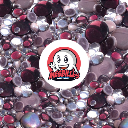 MisCanicas - 250 gr Canicas planas en violeta, transparentes y opacas brillantes, 30 mm, 18 mm, 12 mm